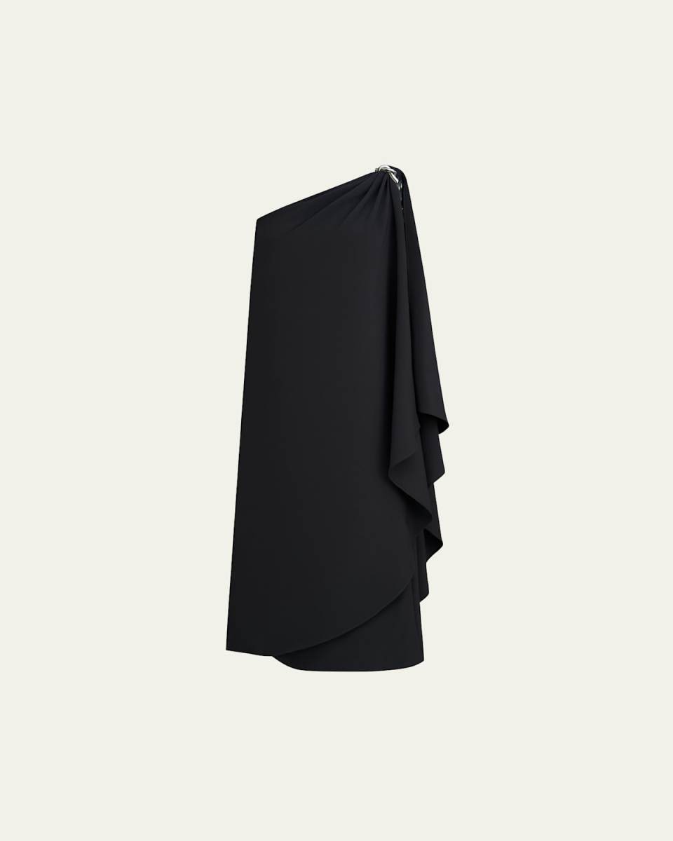 Aries Draped One-Shoulder Crepe Midi Dress